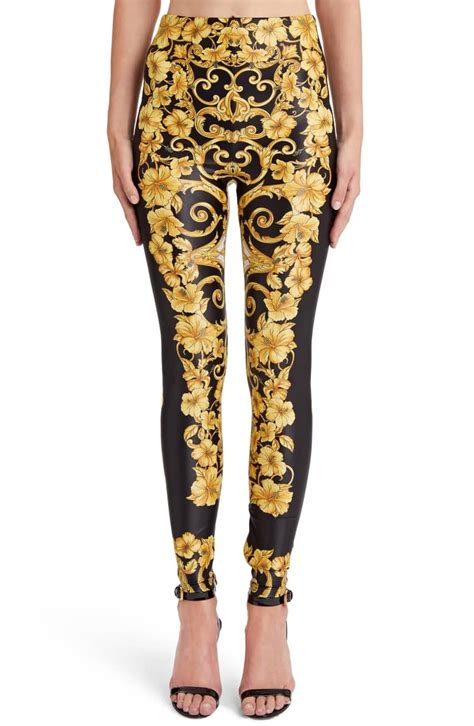 versace hibiscus-print high-waist leggings|Women's Designer Leggings & Yoga Pants .